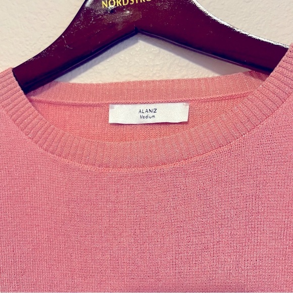 ALANIZ ruffled asymmetric pullover sweater, lightweight, pink, size M - Picture 2 of 10